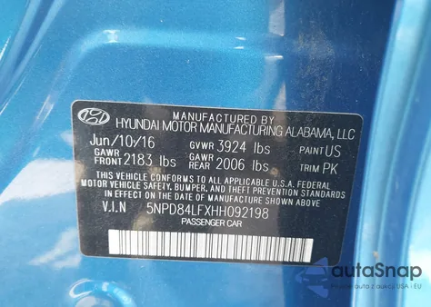 2017 Hyundai Elantra Se z USA, uszkodzony, nr VIN 5NPD84LFXHH092198